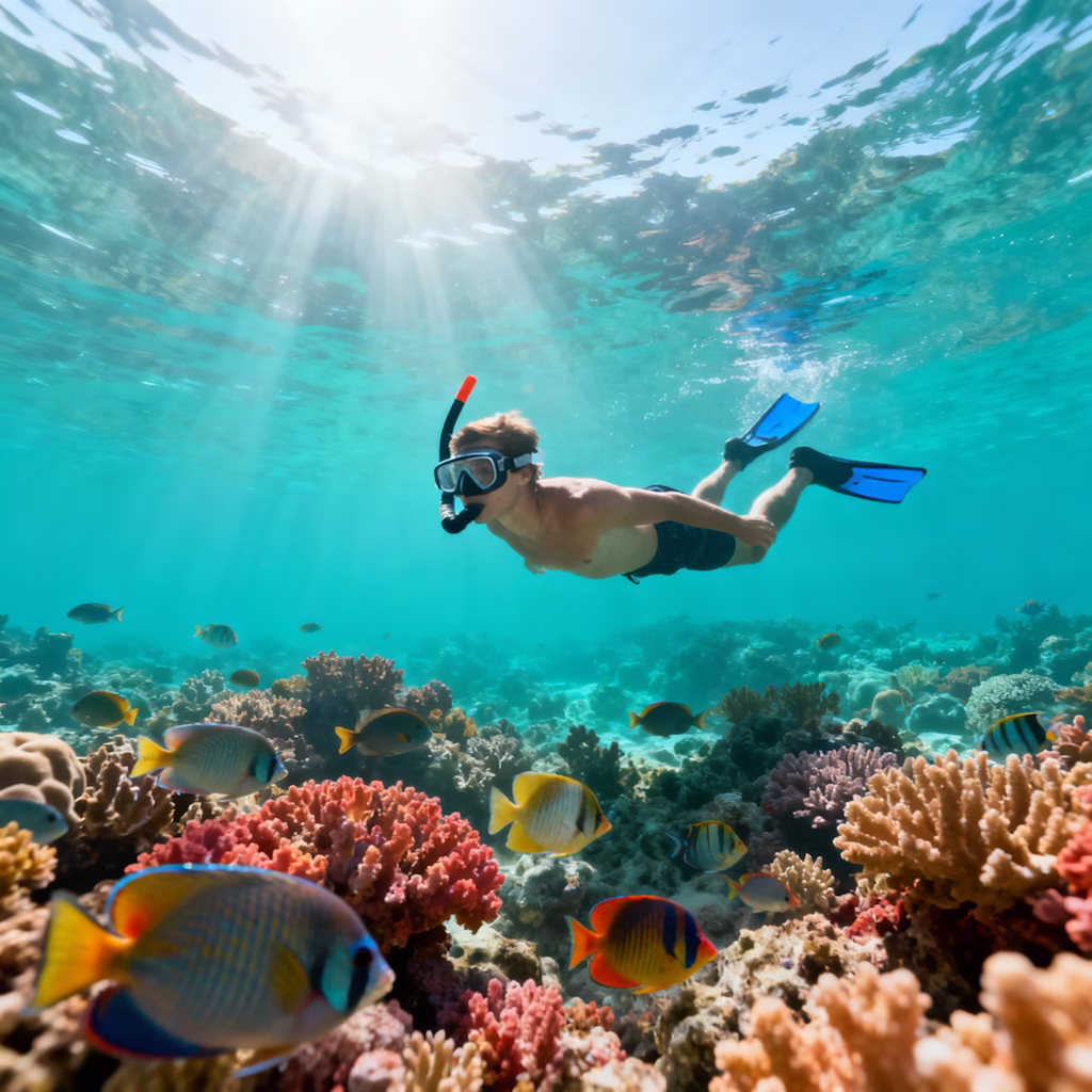 Swim in warm, crystal-clear waters above coral gardens